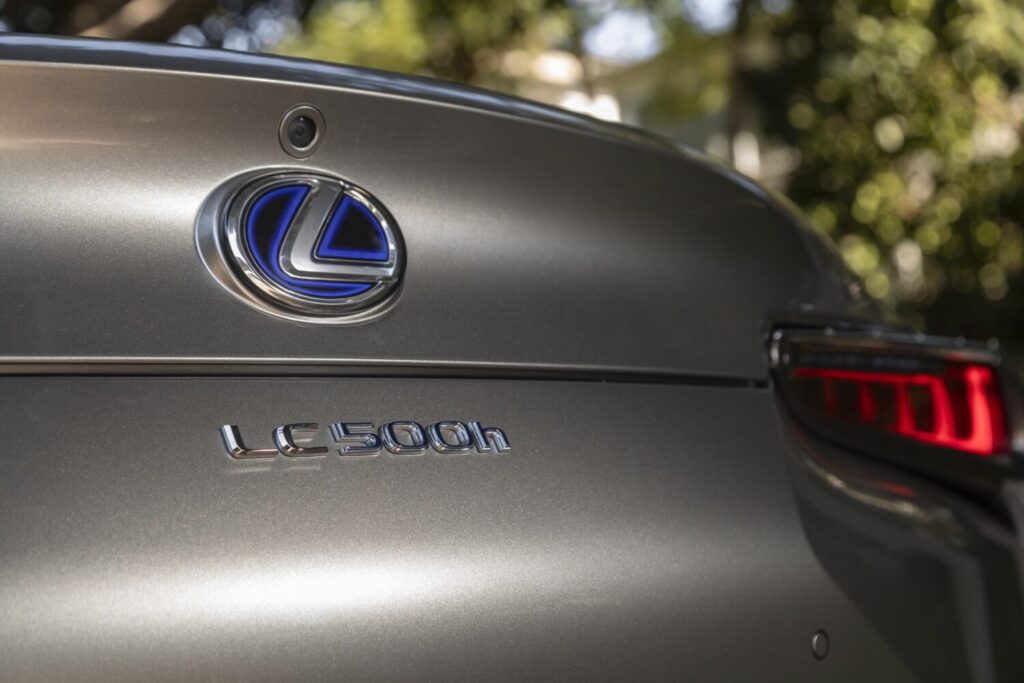Lexus LC 500h badge on the trunk lid