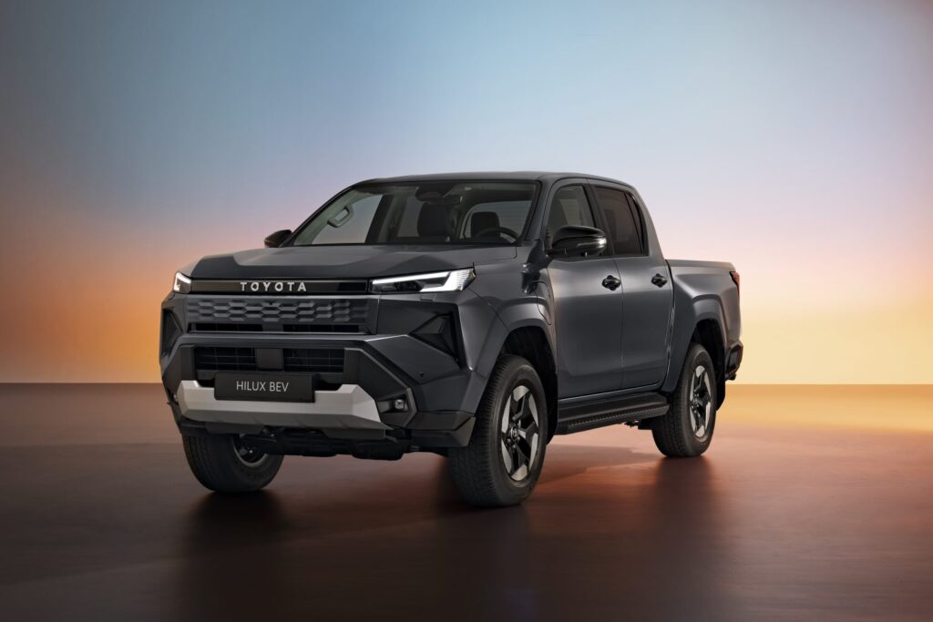 Ninth-generation Toyota Hilux BEV in dark gray