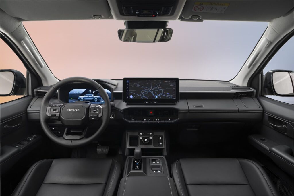 Interior of the Toyota Hilux BEV with twin screens