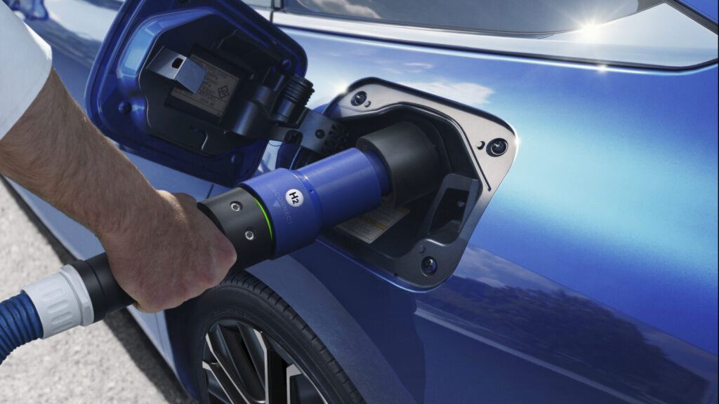 Toyota Mirai being refueled with hydrogen
