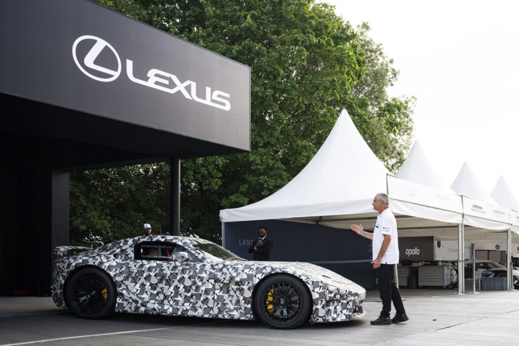 Camouflaged Lexus LFA Concept outside the Lexus stand at Goodwood