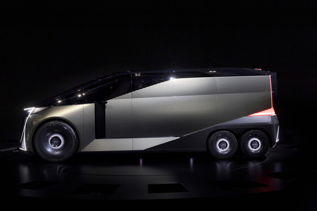 Lexus LS Concept six-wheeled van on the Japan Mobility Show stage