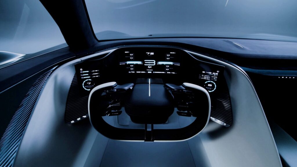 Cockpit of the Lexus LFA Concept with a yoke-style steering wheel