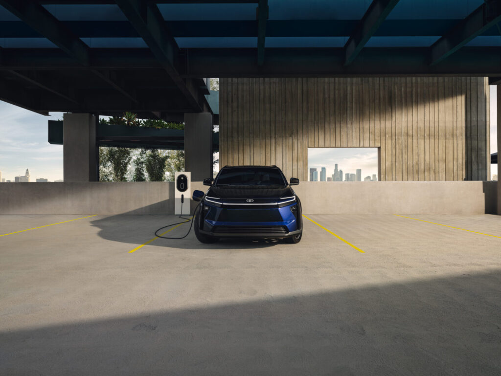2026 Toyota bZ charging in a parking garage